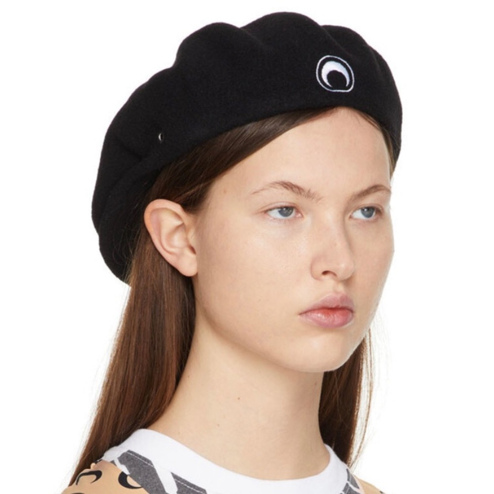 Marine Serre Black Embroidered Beret